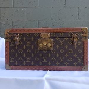 Louis Vuitton Brown Monogram Travel Trunk with Tan Trim